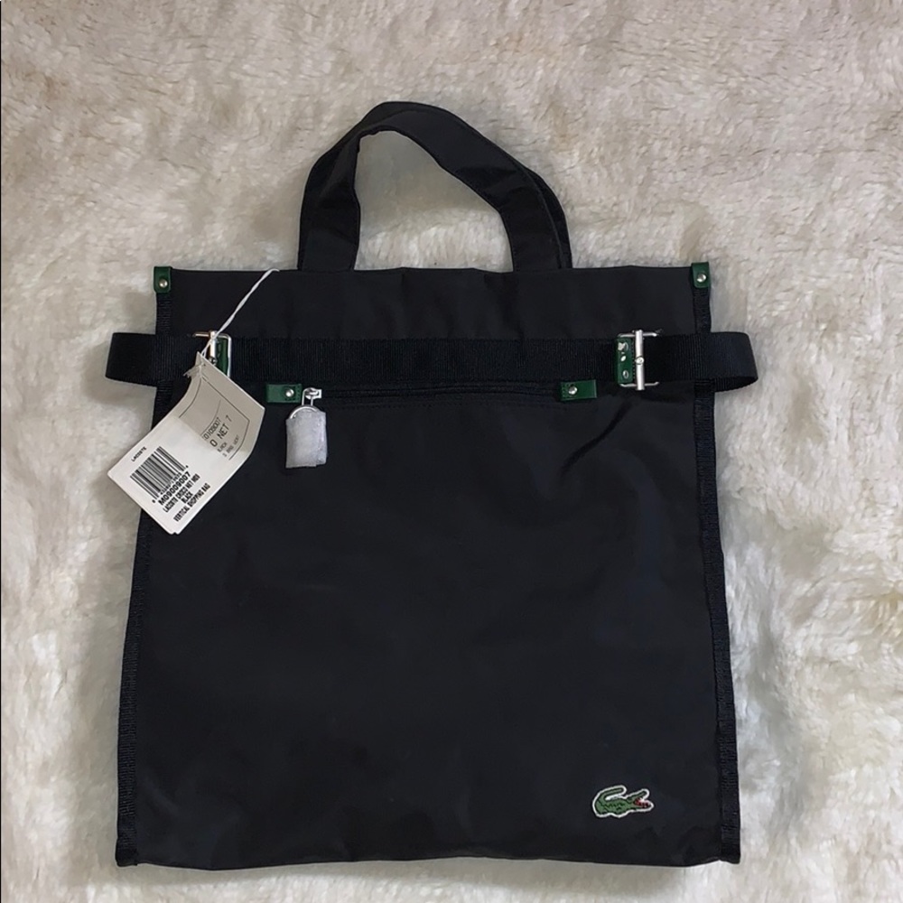 LACOSTE CROCO NET BLACK VERTICAL SHOPPING BAG